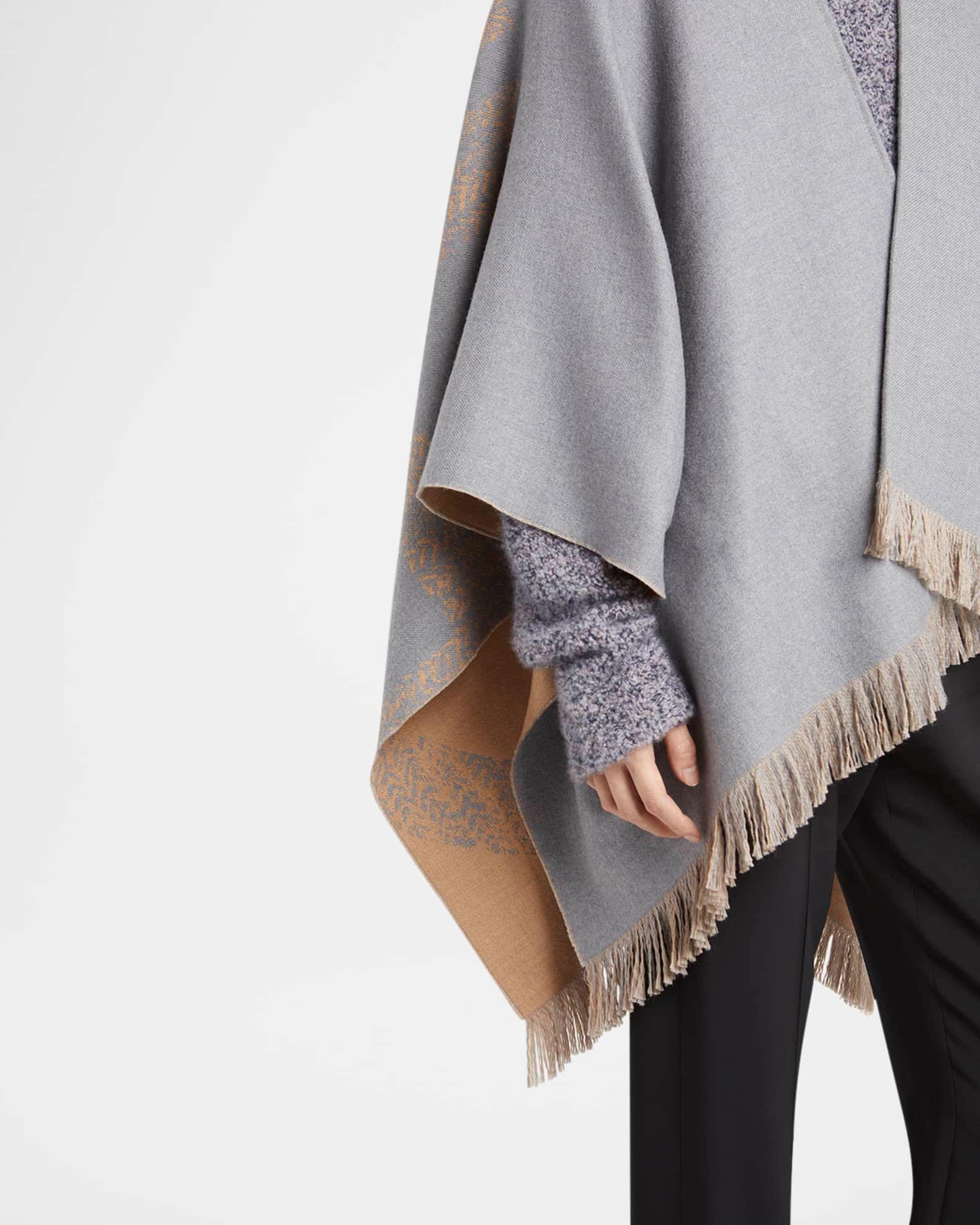 Wool Fringe-Trim Poncho  Product Image