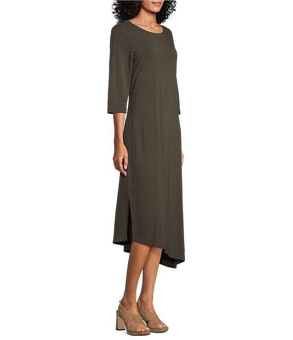 Bryn Walker Sydney Organic Bamboo Cotton Blend Round Neck Elbow Sleeve Asymmetrical Dress Product Image