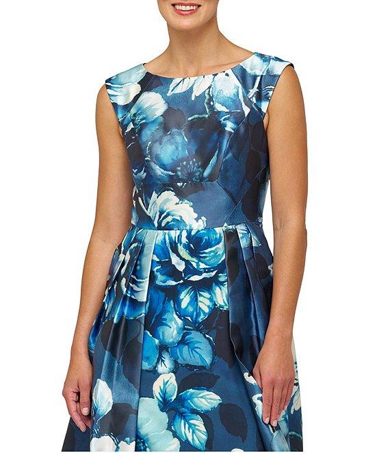 Kay Unger Kate Round Neck Sleeveless Floral Print Mikado Aline Gown Product Image