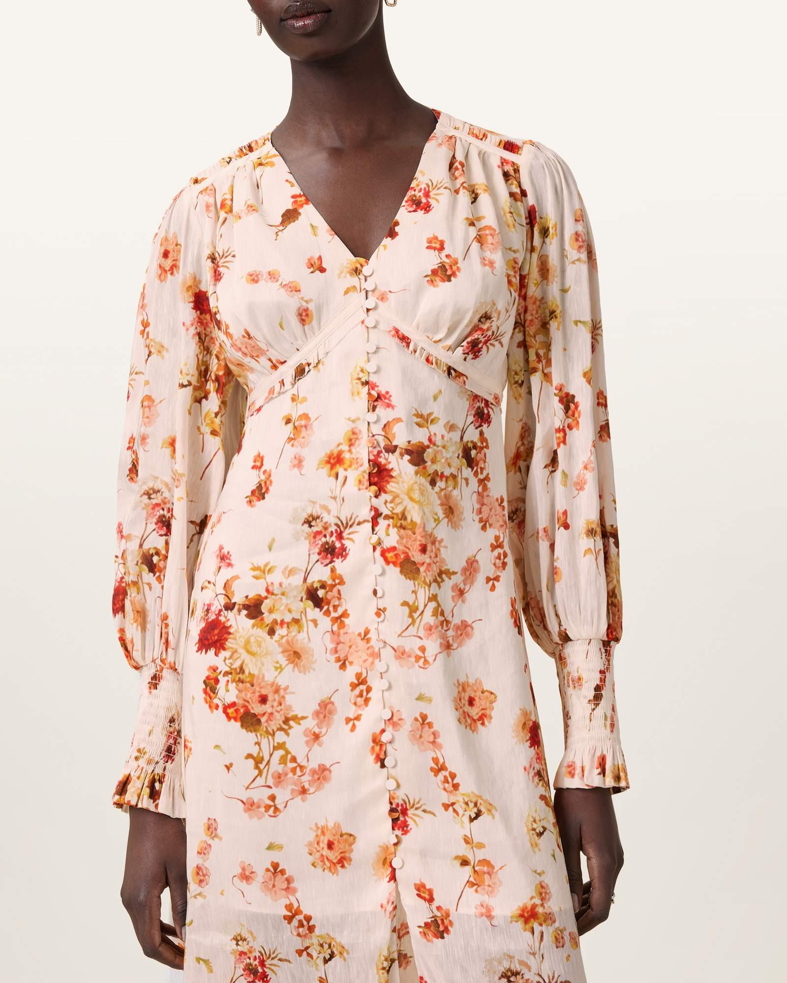 Taylen Floral Print Midi Dress ARMADA WHITE | ALLSAINTS US Product Image