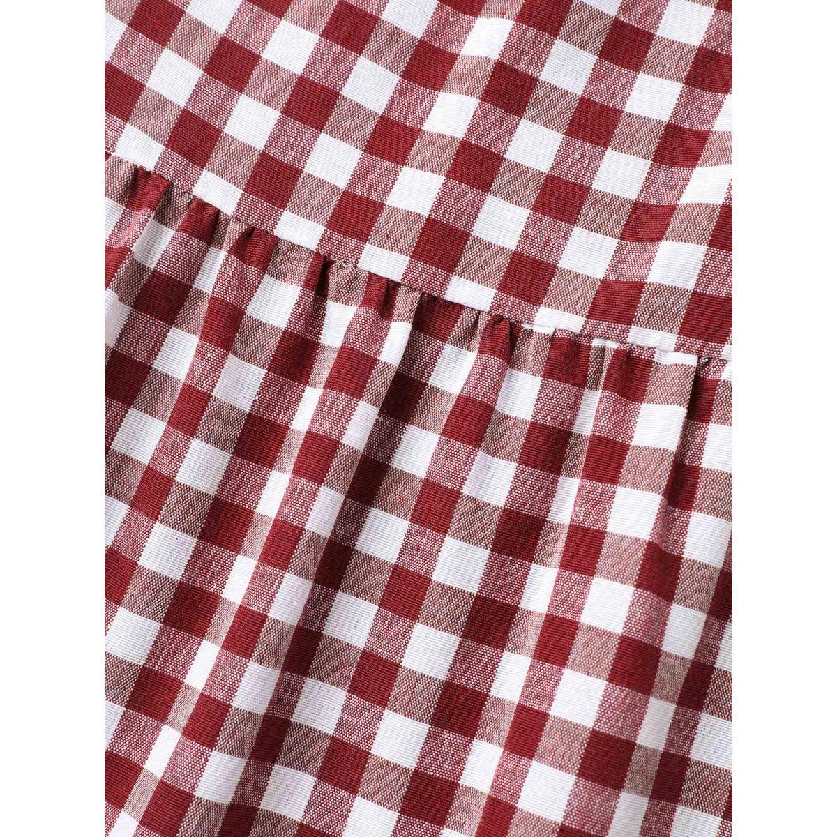 Plus Size Crimson Plaid Hi-Low Hem Button Shirt Women Casual Short sleeve V-neck Everyday Blouses BloomChic 22-24/3X Product Image