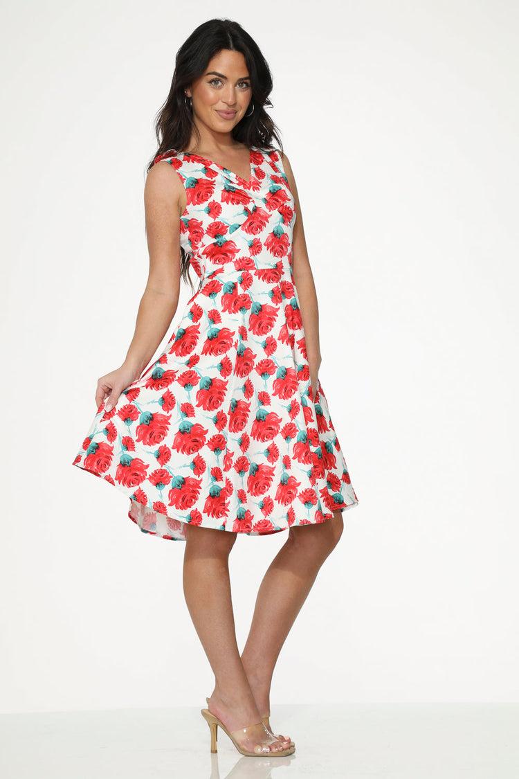 White Red Rose Swing Dress Product Image