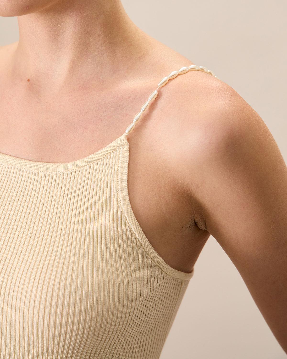 Women's Beige Beaded Strap Ribbed Cami Top Female Product Image
