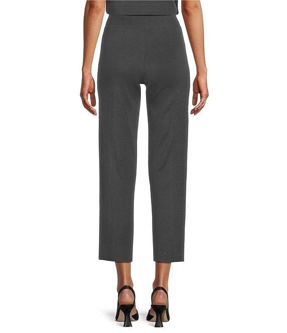 Ming Wang Woven Slim Straight Leg Elastic Waist Cropped Pull-On Pants Product Image