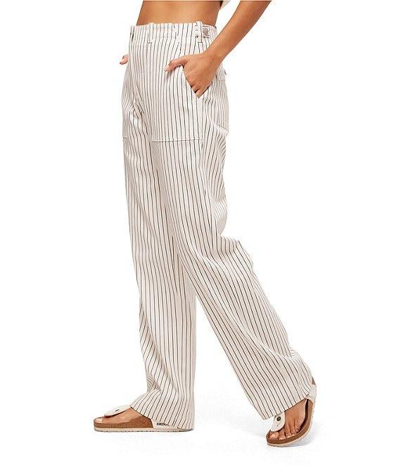 Trina Turk Antonia Stripe Print Mid Rise Straight Leg Pants Product Image