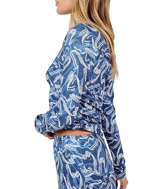 Sadie & Sage Printed Texture Knit High Neck Long Sleeve Side Ruched Fitted Top Product Image