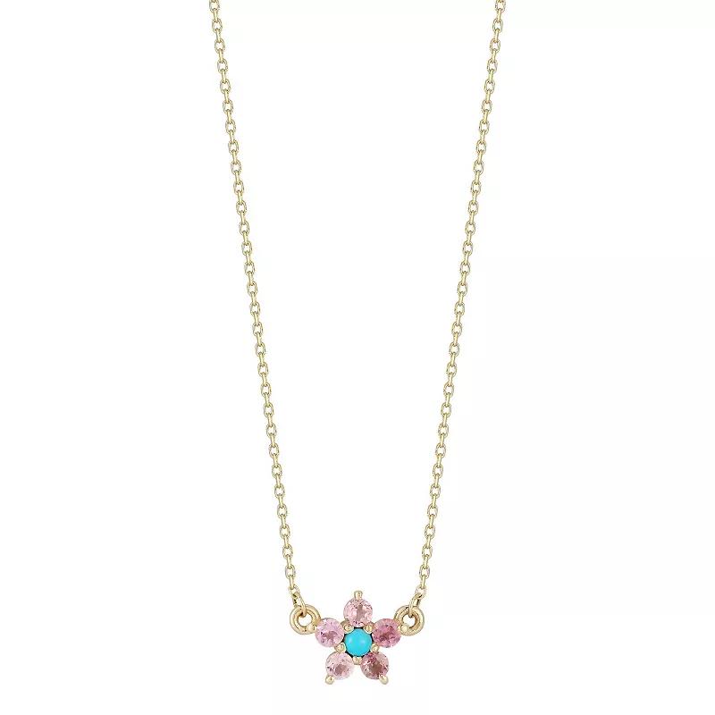 LUMINOR GOLD 14k Gold Gemstone Flower Pendant Necklace, Women's, Size: 17", Rhodolite Turquoise Product Image