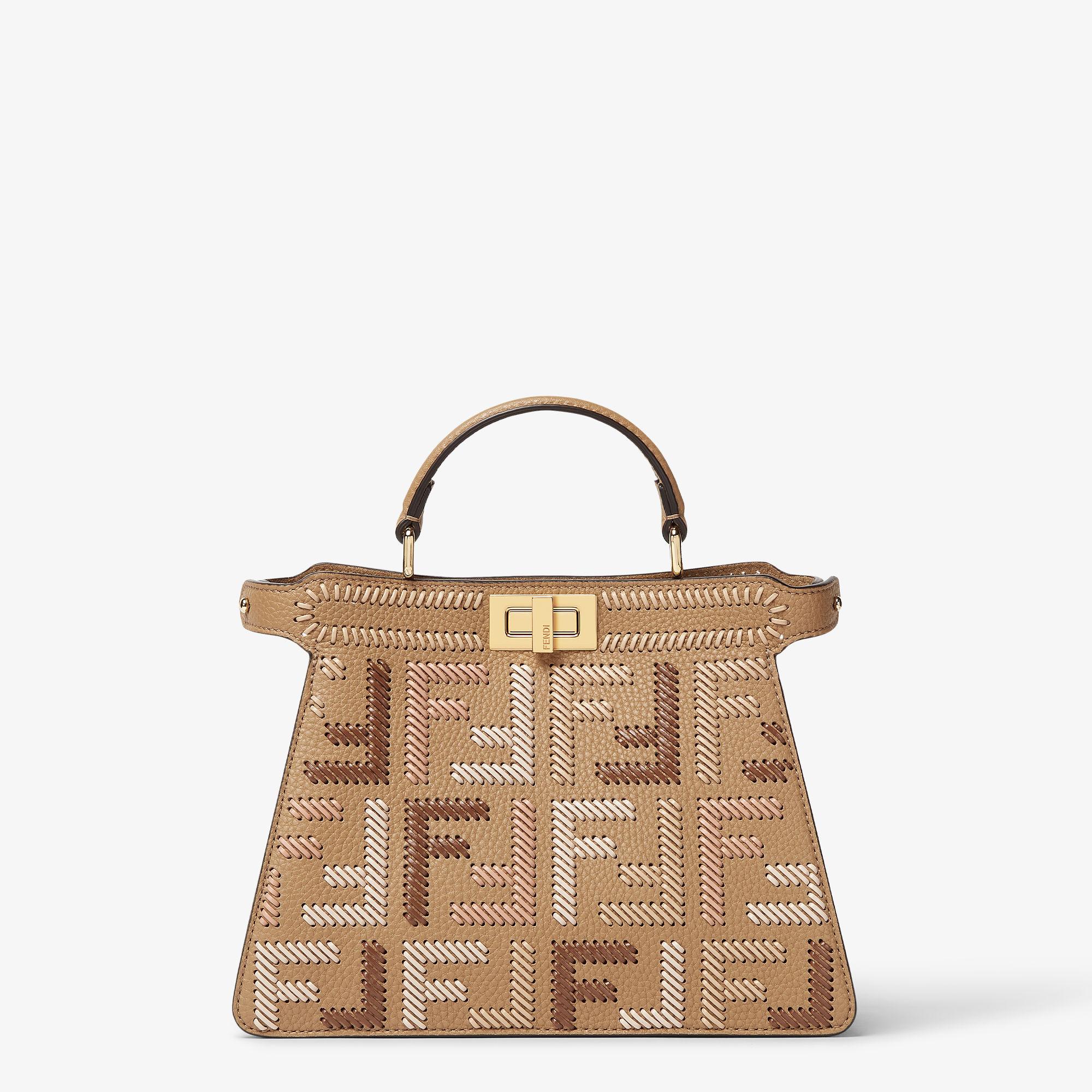 Peekaboo ISeeU SmallCappuccino-colored leather bag with FF interlacing Product Image