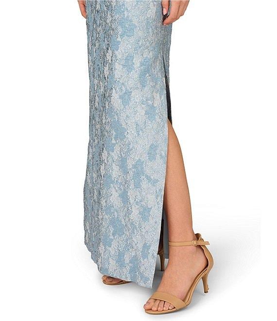 Aidan Mattox Stretch Jacquard One Shoulder Neck Sleeveless Bow Waist Column Dress Product Image