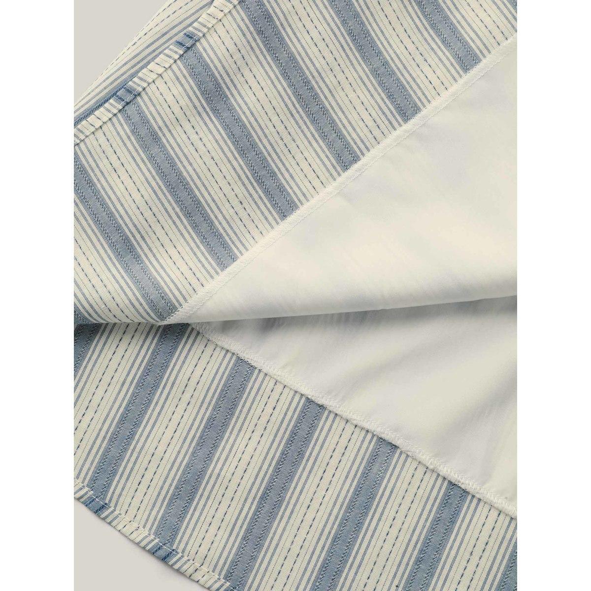 Plus Size Pure Cotton Stripe Print Pockets Midi Dress Ivory Women Resort Non V-neck Short sleeve Curvy BloomChic 12/L Product Image