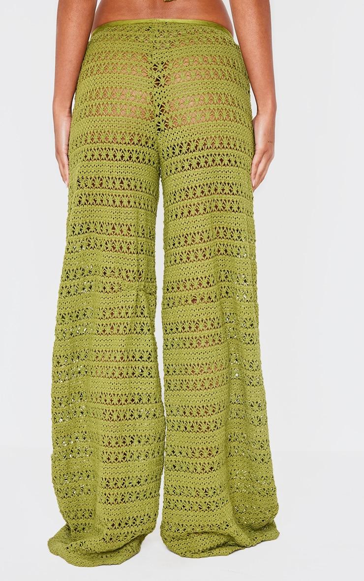 Khaki Crochet Wide Leg Dipped Hem Beach Pants Product Image