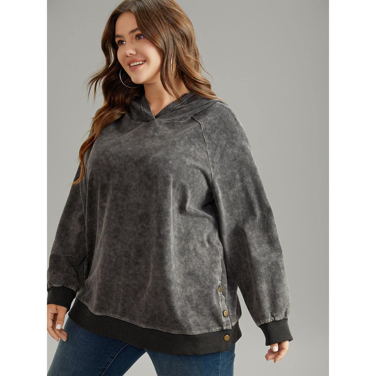 Plus Size Contrast Patchwork Hooded Raglan Sleeve Sweatshirt Women Black Casual Elastic cuffs Hooded Dailywear Sweatshirts BloomChic 18-20/2X Product Image