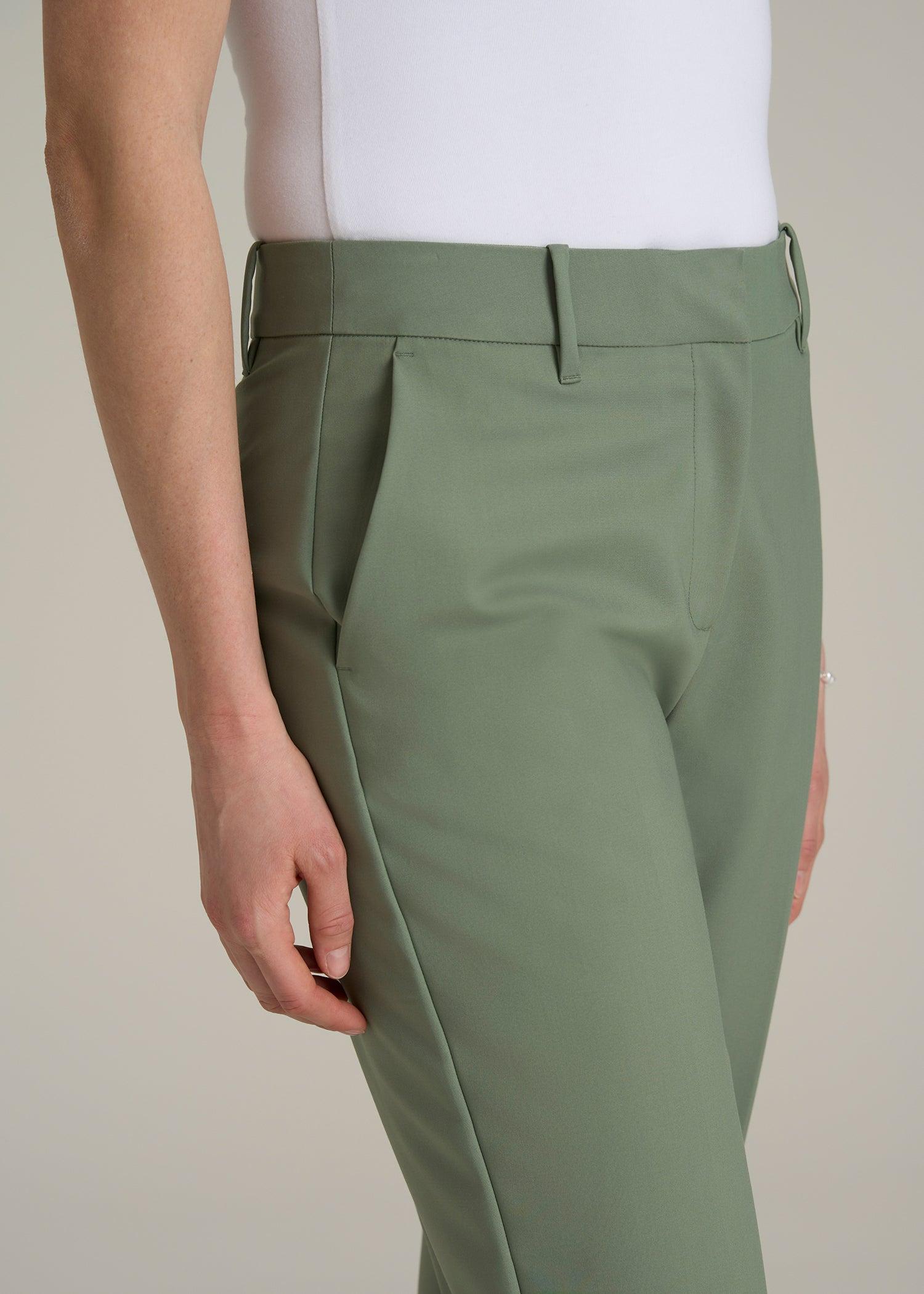 Flat Front Tapered Dress Pants for Tall Women in Dark Seagrass Female Product Image