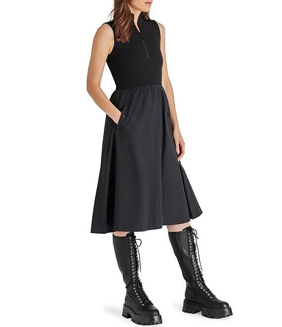Steve Madden Berlin Mock Neck Half Zip Sleeveless Midi Dress Product Image
