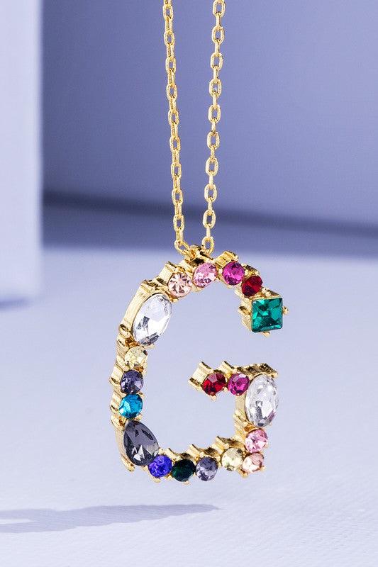 Multi Colored Rhinestone Letter Necklace Product Image