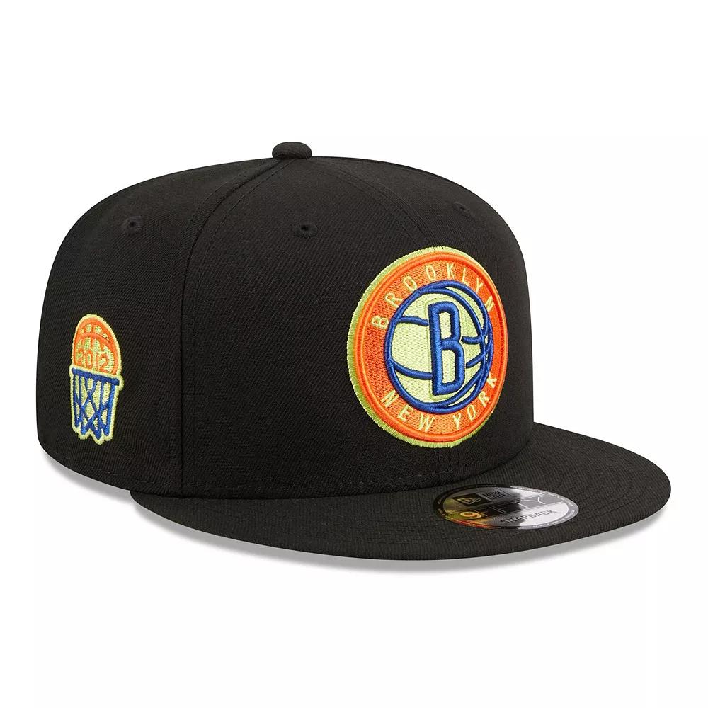Men's New Era Black Brooklyn Nets Neon Pop 9FIFTY Snapback Hat Product Image