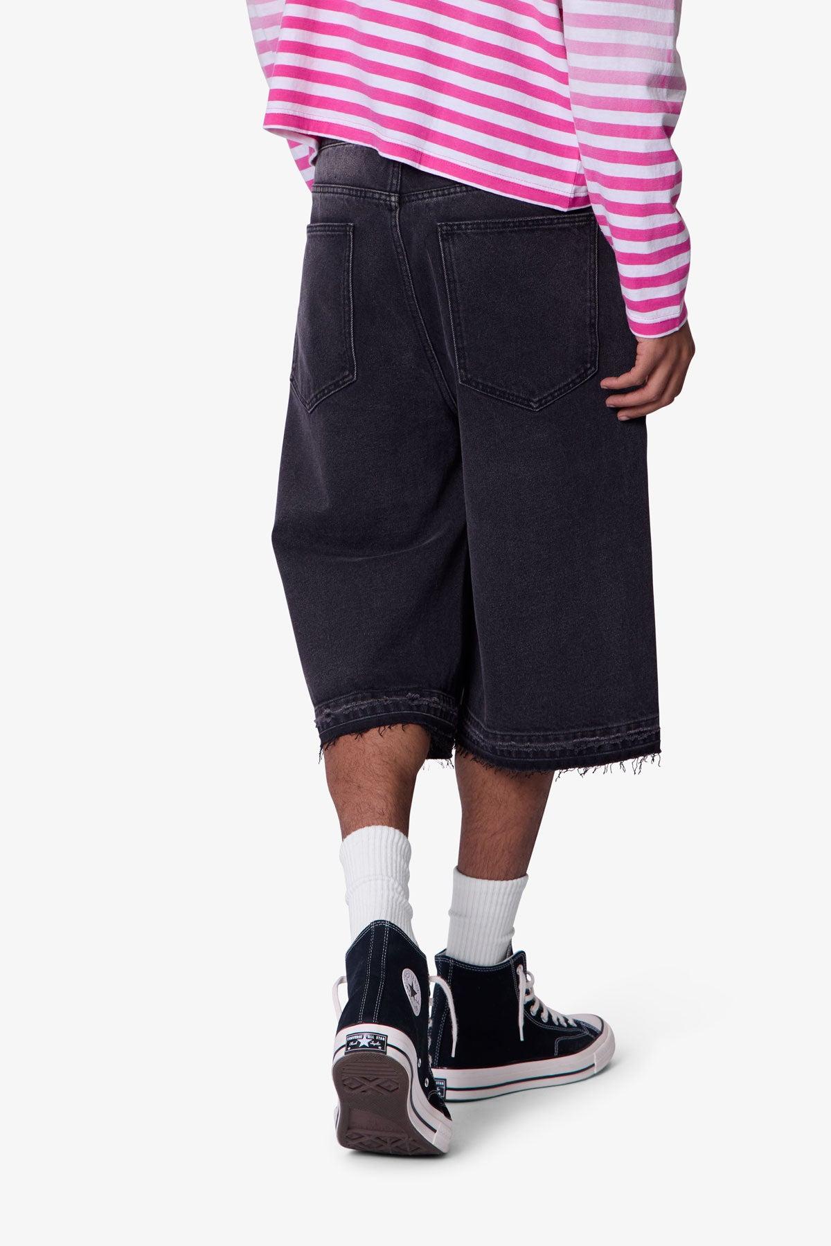 Ultra Baggy Raw Hem Denim Shorts - Washed Black Product Image