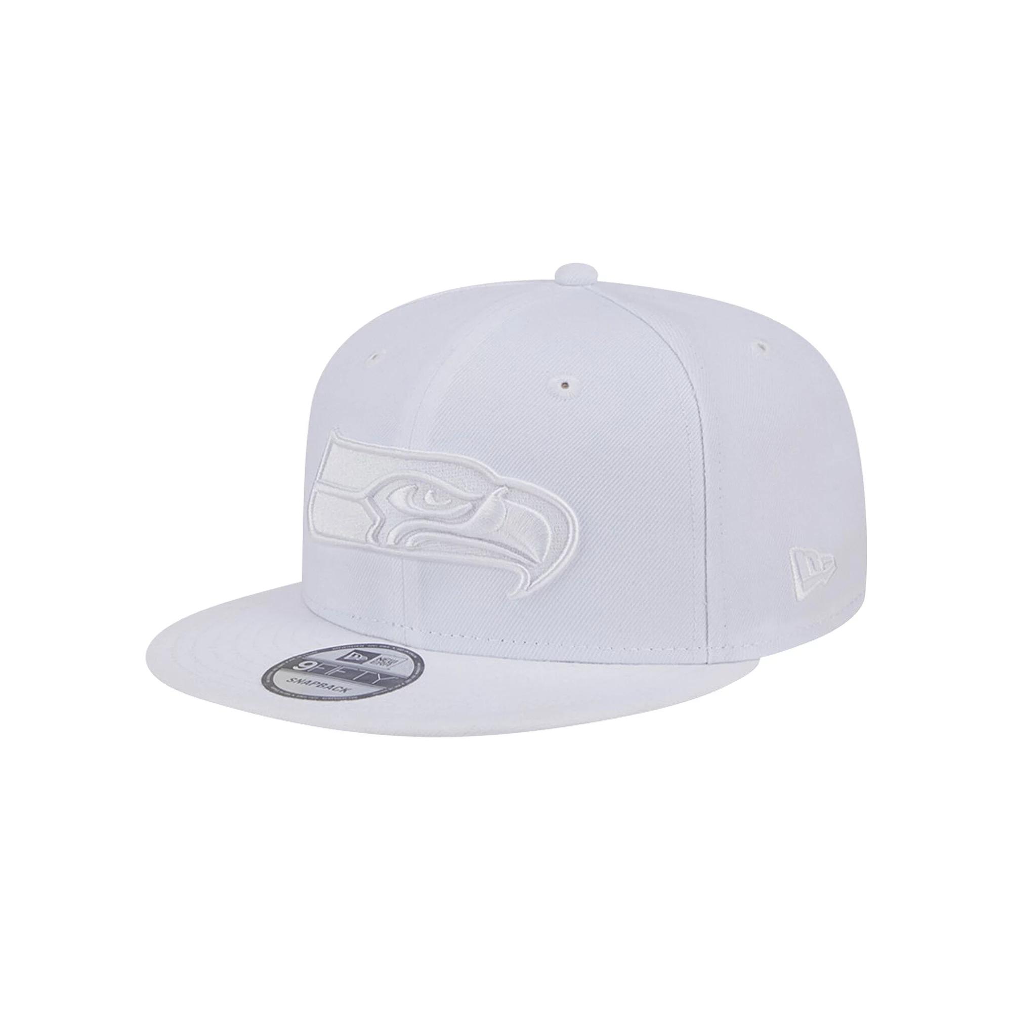 Men's New Era Seattle Seahawks Main White on White 9FIFTY Snapback Hat Product Image