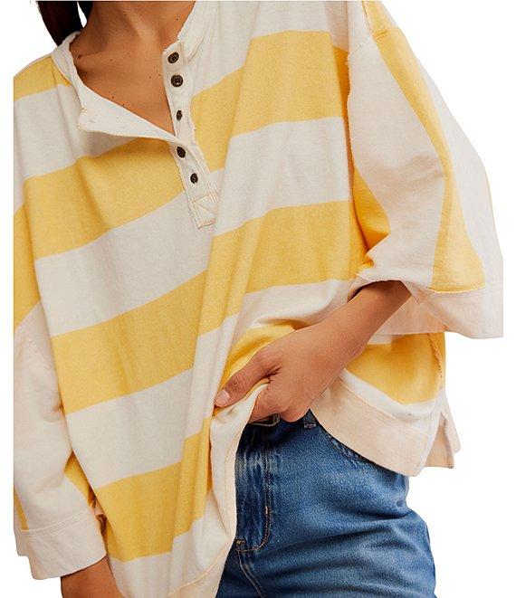 Free People Wonderful Stripe Collard Neck 3/4 Dolman Sleeve Oversized Tee Product Image