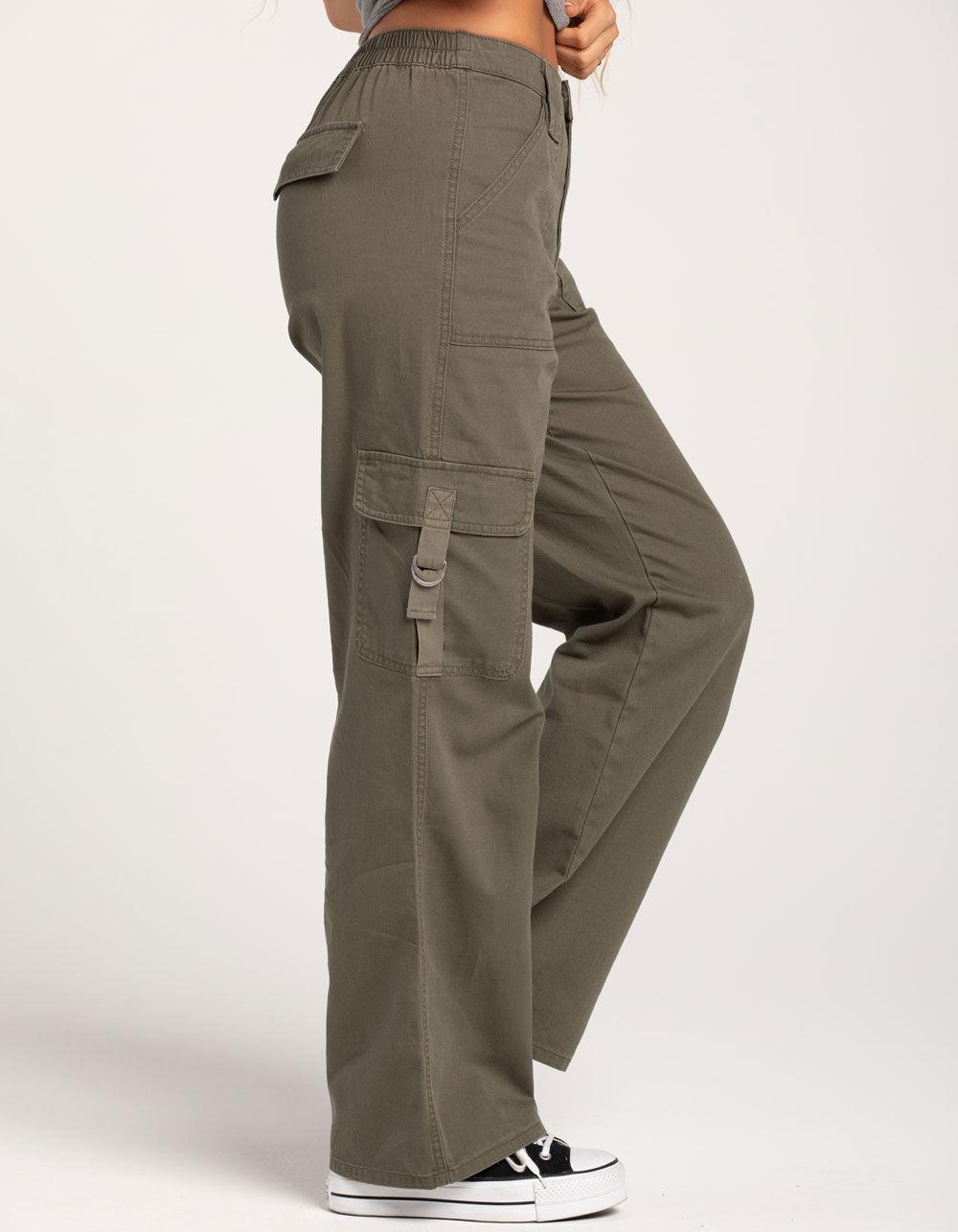 RSQ Womens Mid Rise Cargo Tape Pocket Twill Pants - DK KHAKI Product Image