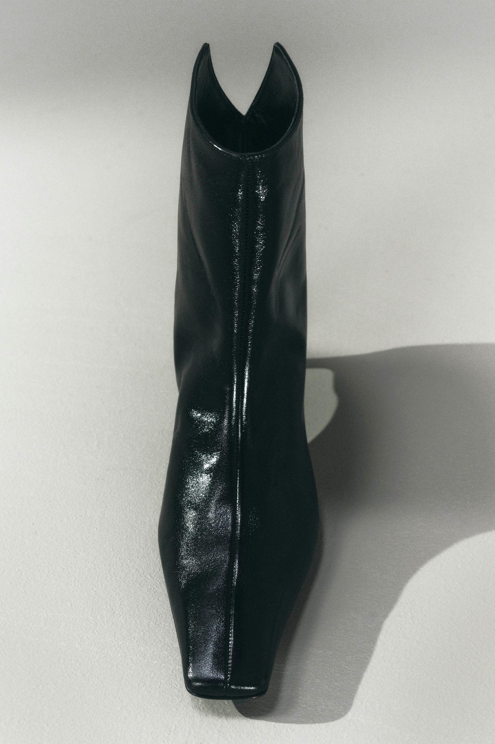 Ona Ankle Boot in Black Glazed Leather Product Image