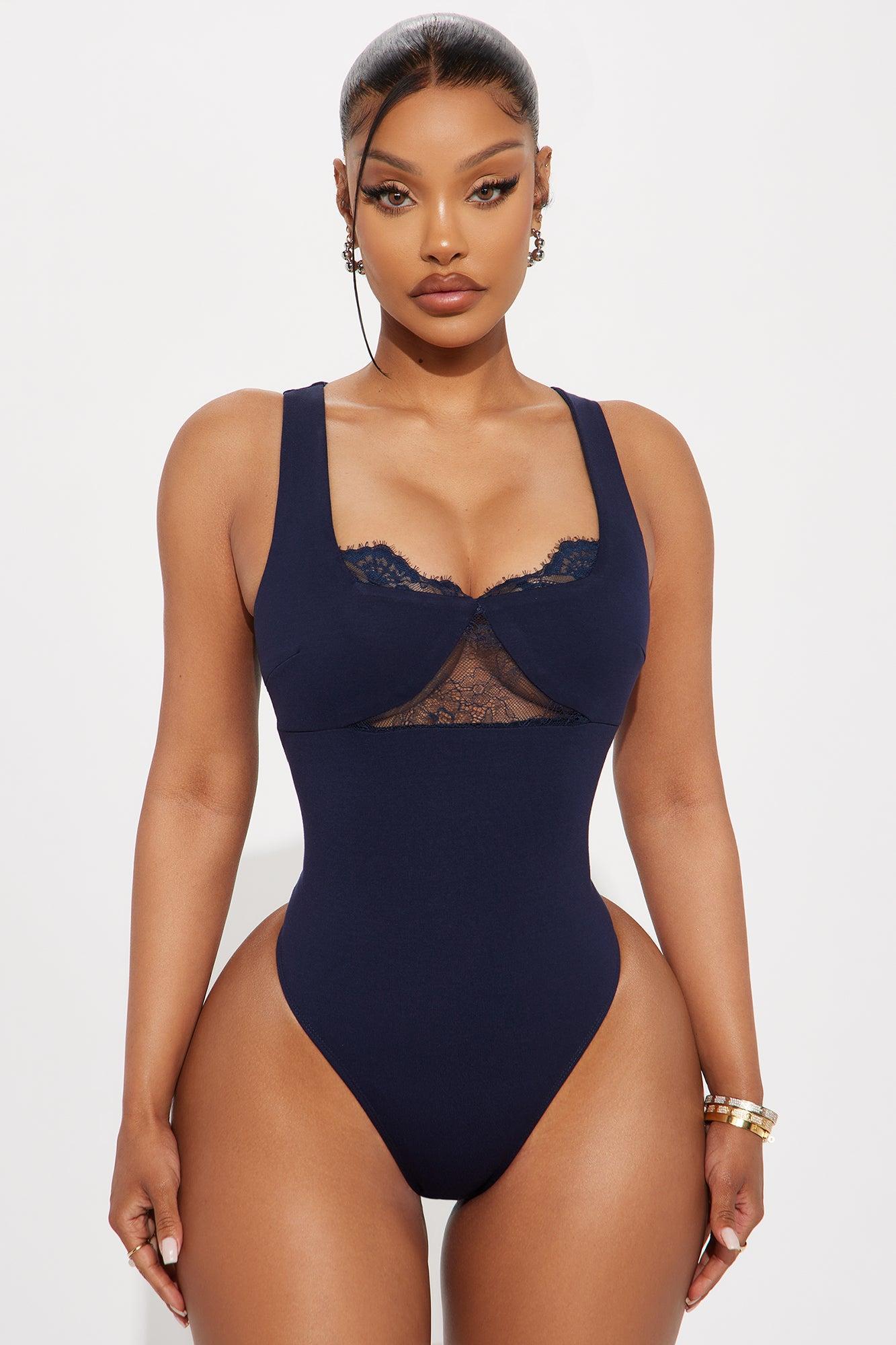 Verity Lace Trim Ponte Bodysuit - Navy Female Product Image