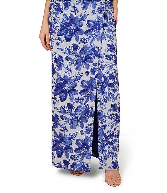 Aidan Mattox Strapless Floral Print Jacquard Side Ruched Column Gown Product Image