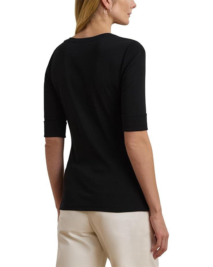 Rib-Knit Cotton-Blend Elbow-Sleeve Tee Product Image