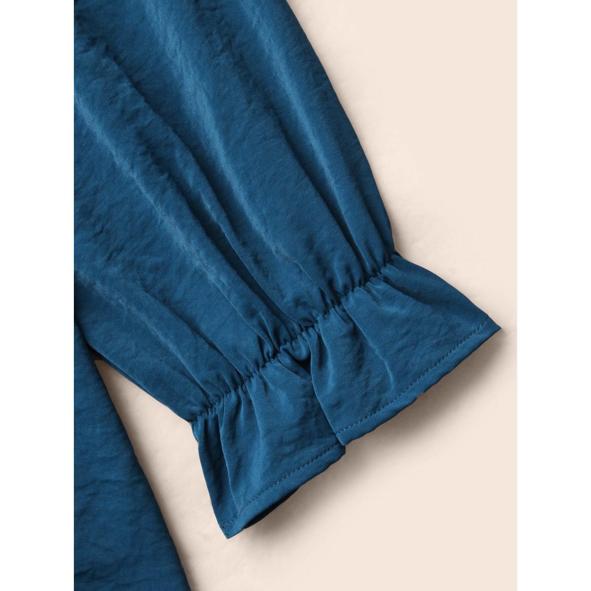 Plus Size Aegean Plain Textured Asymmetrical Neck Ruffles Blouse Women Elegant Long Sleeve Asymmetrical Neck Everyday Blouses BloomChic 14-16/1X Product Image