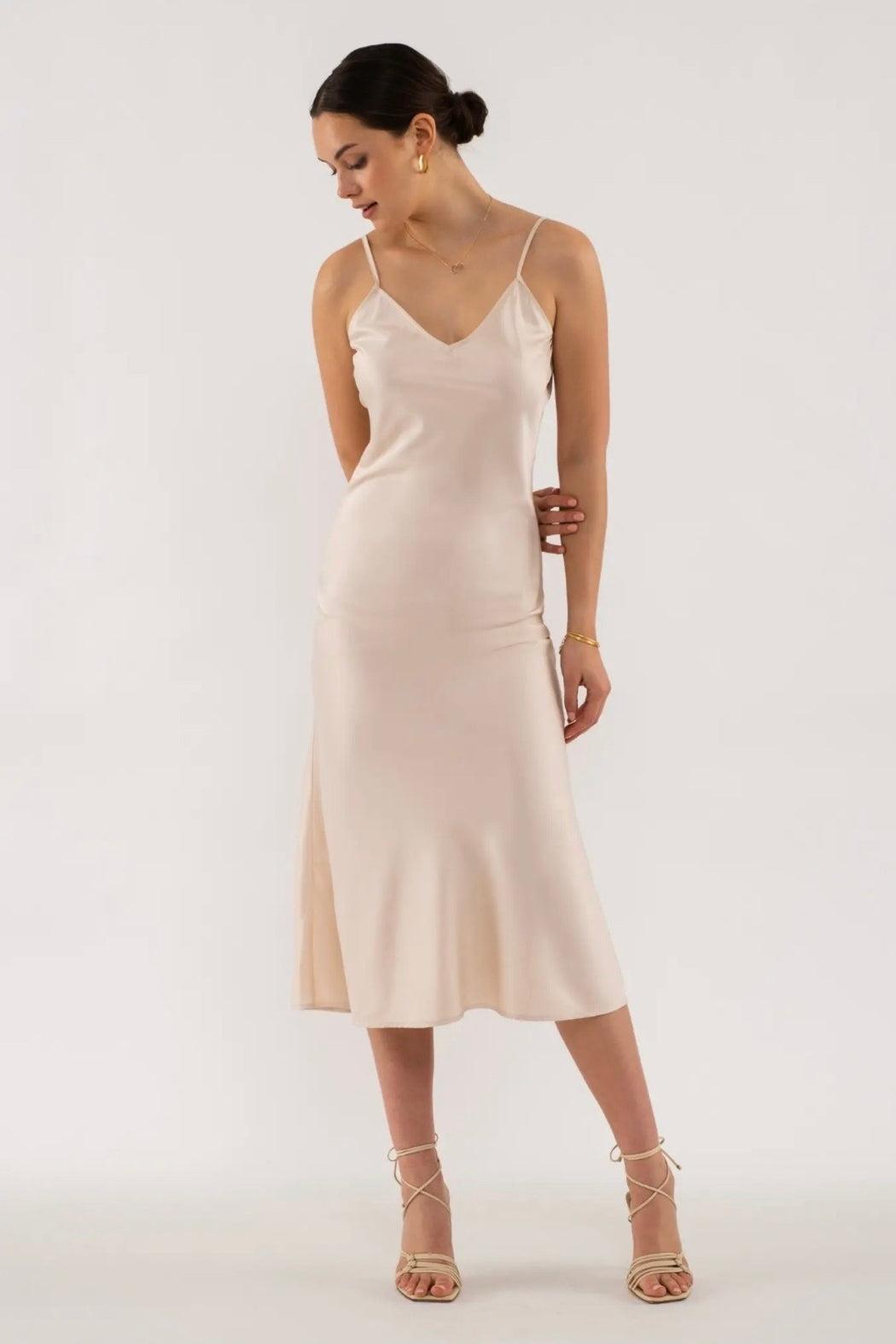 V Neck Slip On Midi Dress Product Image