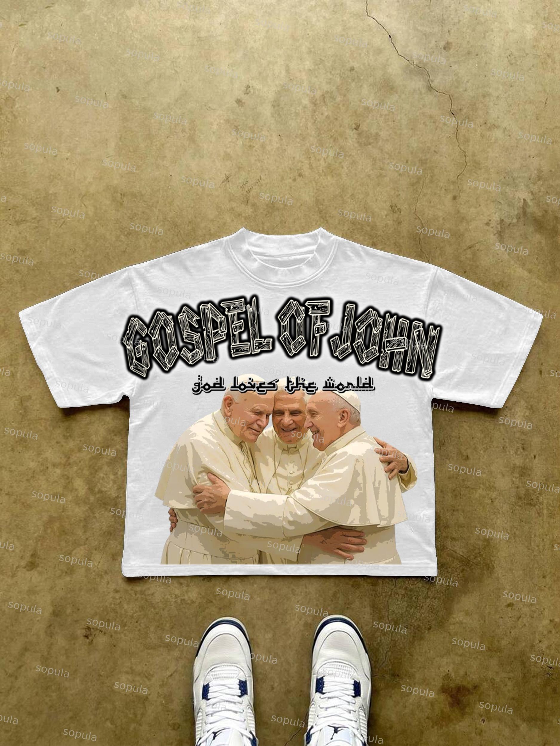 Three Popes Gospel Of John God Love The World Vintage Graphic Cropped T-shirt Product Image