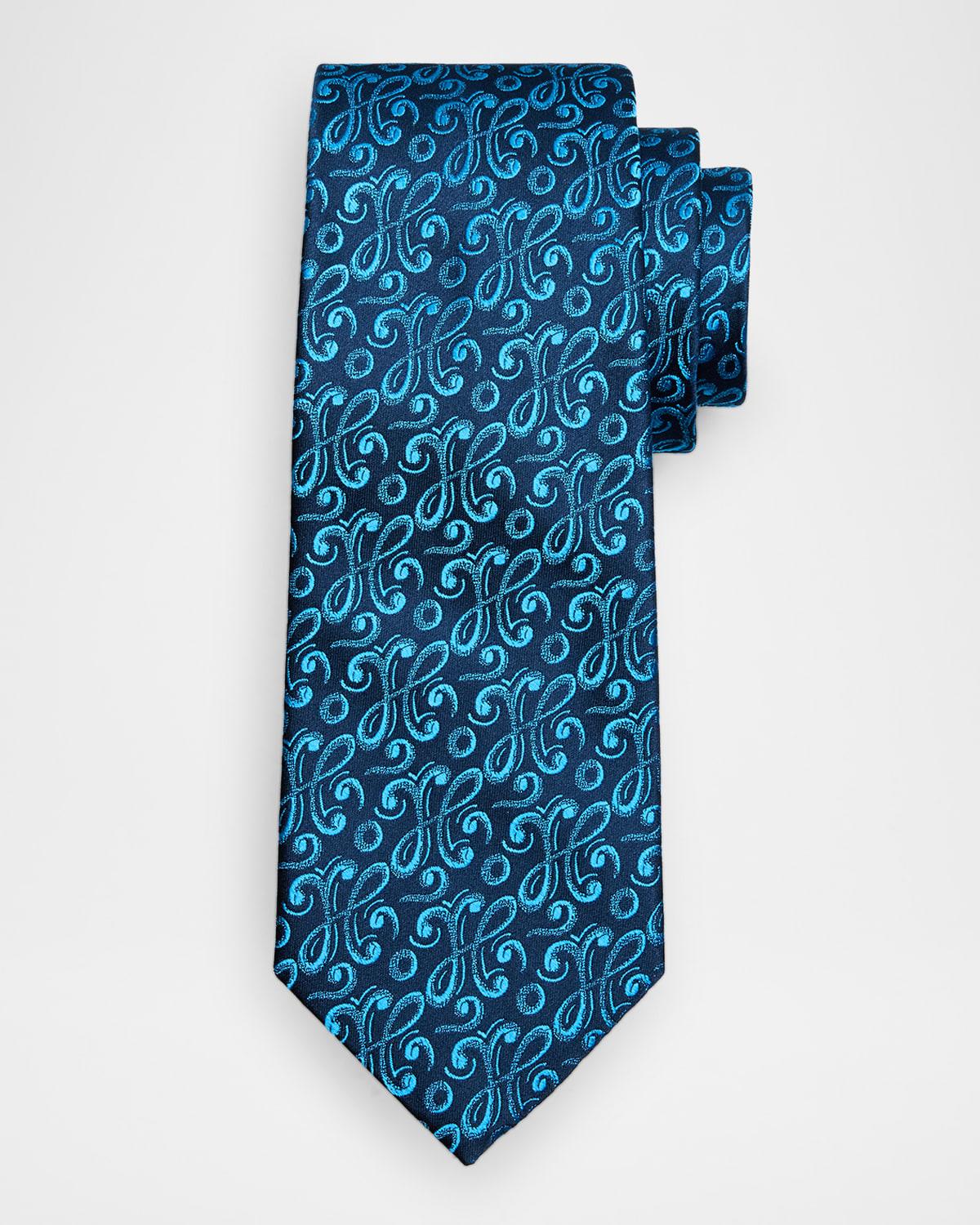 Mens Curly Embroidered Silk Tie Product Image