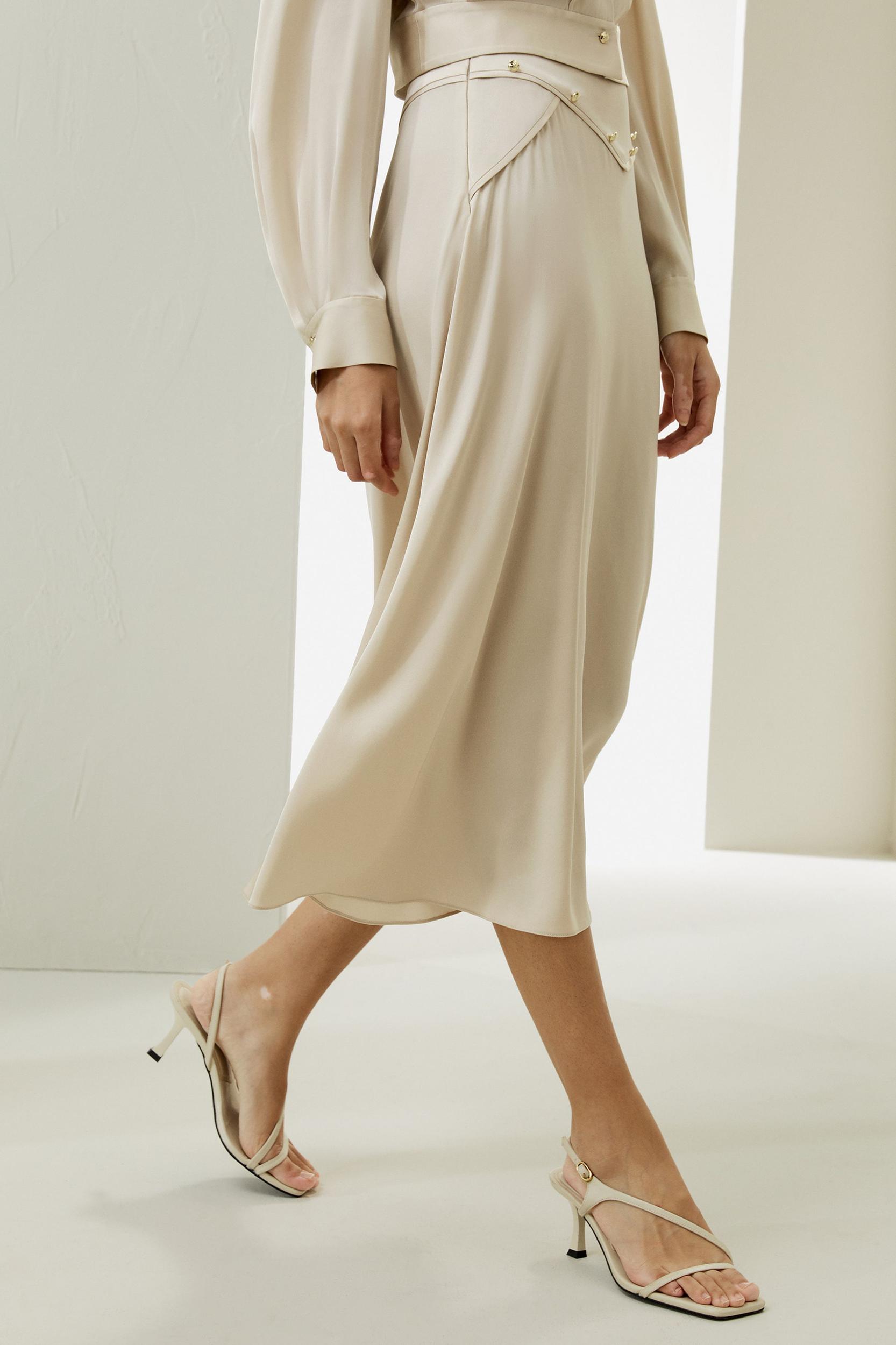 Flowy A-line Midi Skirt With Gridle Product Image