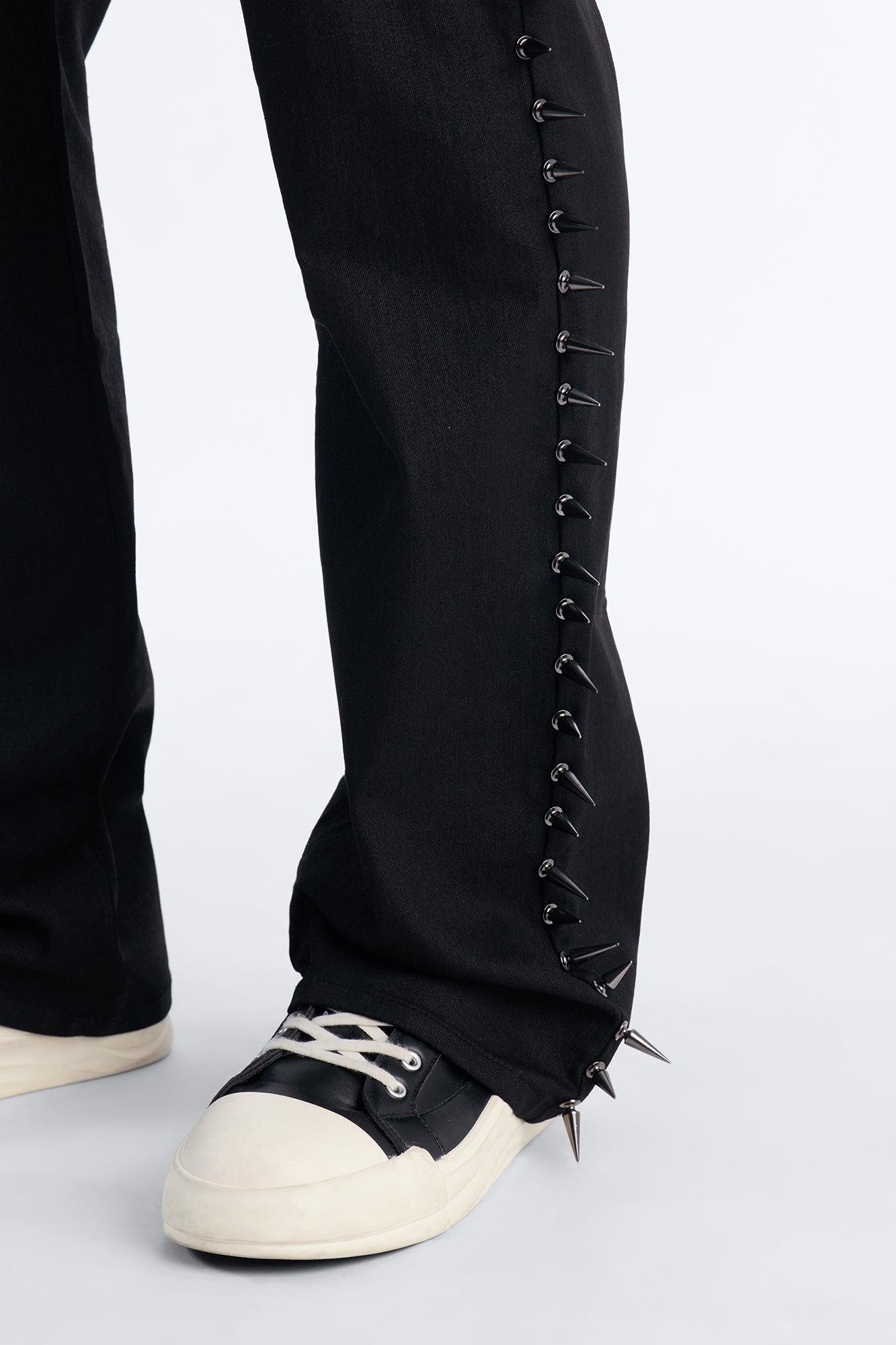 Stacked Slim Flare Waxed Cyber Spike Jean - Black Male Product Image