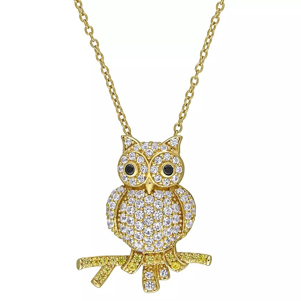 Stella Grace Lab-Created White & Yellow Sapphire Owl Pendant, Womens Gold Tone Product Image