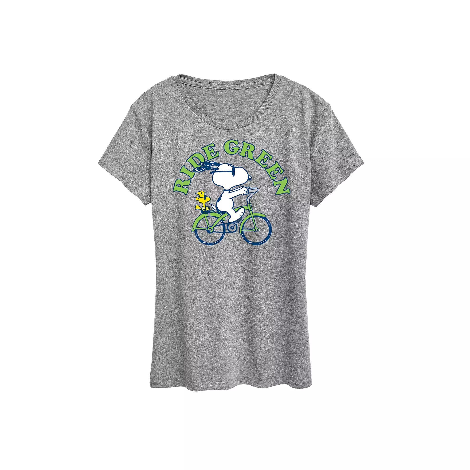 Women's Peanuts Snoopy & Woodstock Ride Green Graphic Tee,  Product Image