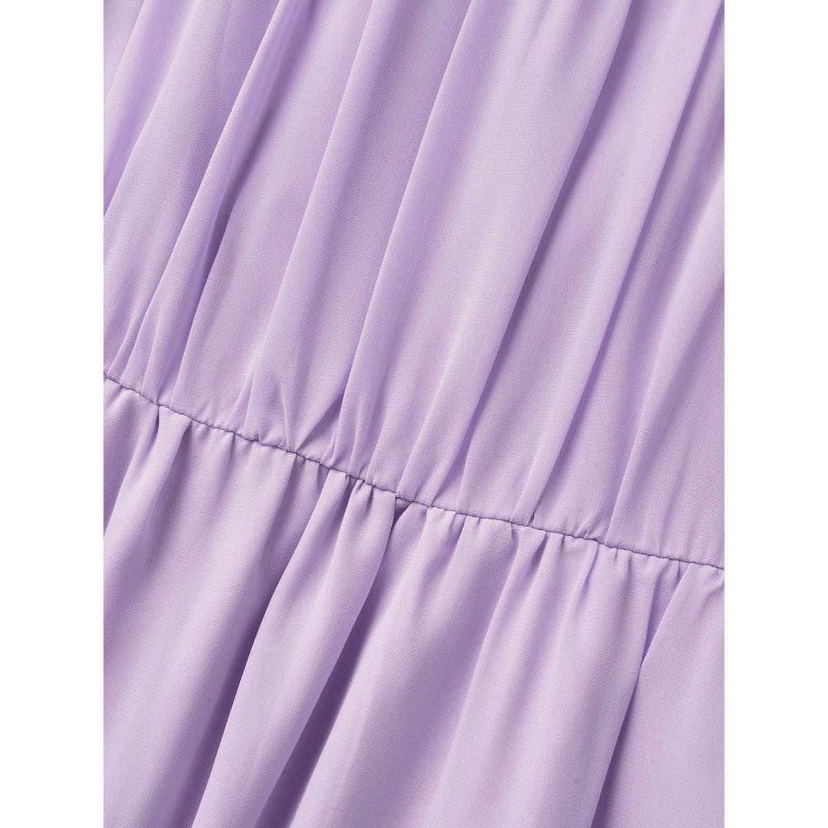 Plus Size Chiffon Square Neck Lantern Sleeve Dress Lavender Women Elegant Gathered Square Neck Short sleeve Curvy BloomChic 22-24/3X Product Image