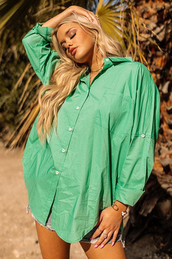 Sending Good Luck Button Up Top In Kelly Green Product Image