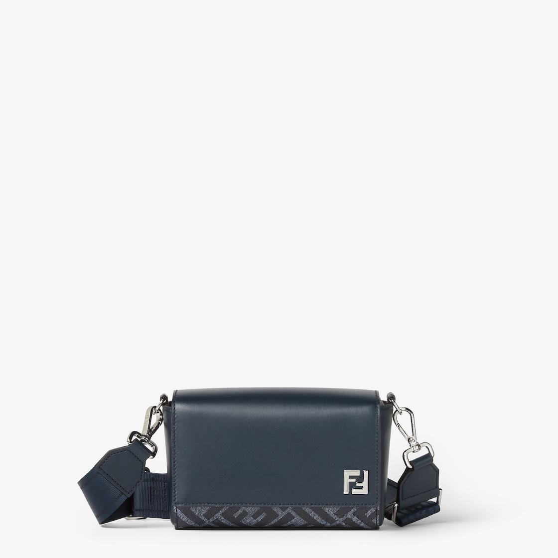 FF Squared Compact BagDark blue leather and blue FF canvas bag Product Image