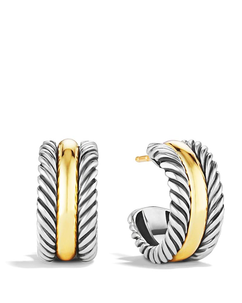 Womens Cable Collectibles Huggie Hoop Earrings in Sterling Silver with 14K Yellow Gold, 15.6mm Product Image