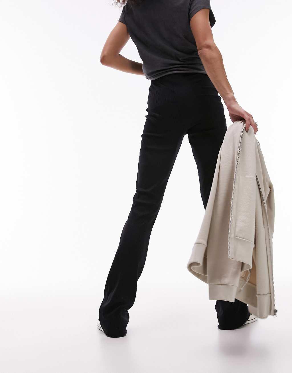Topshop skinny rib flare in black Product Image