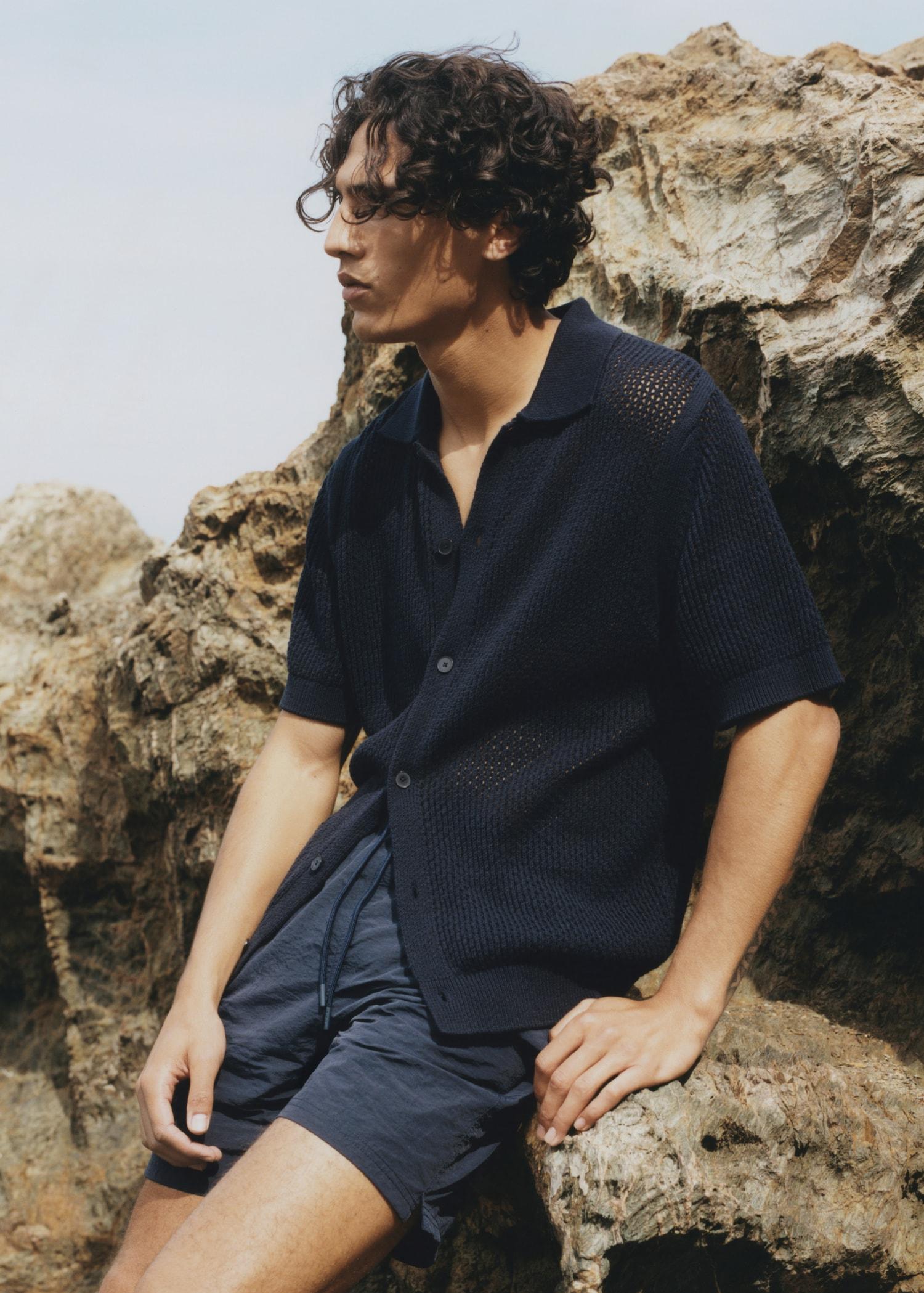 Openwork knitted cotton shirt - Men | MANGO USA Product Image