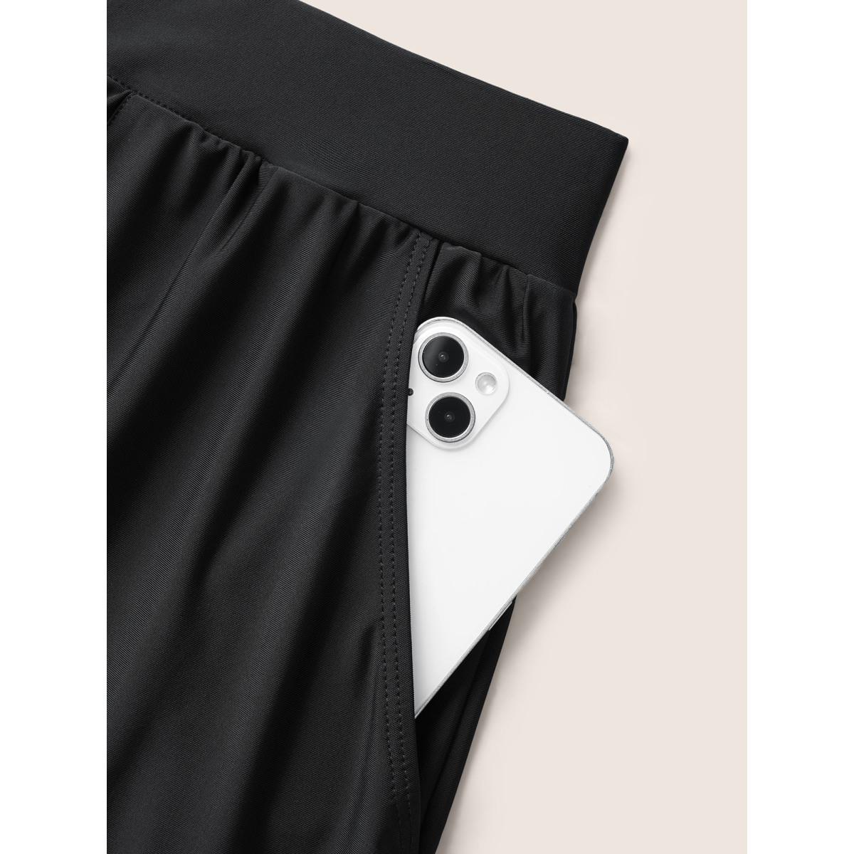 Plus Size High Rise Slanted Pocket Gathered Swim Bottom Women's Swimwear Black Beach Gathered High stretch Bodycon High Rise Slanted pocket Curve Swim Bottoms BloomChic 12/L Product Image