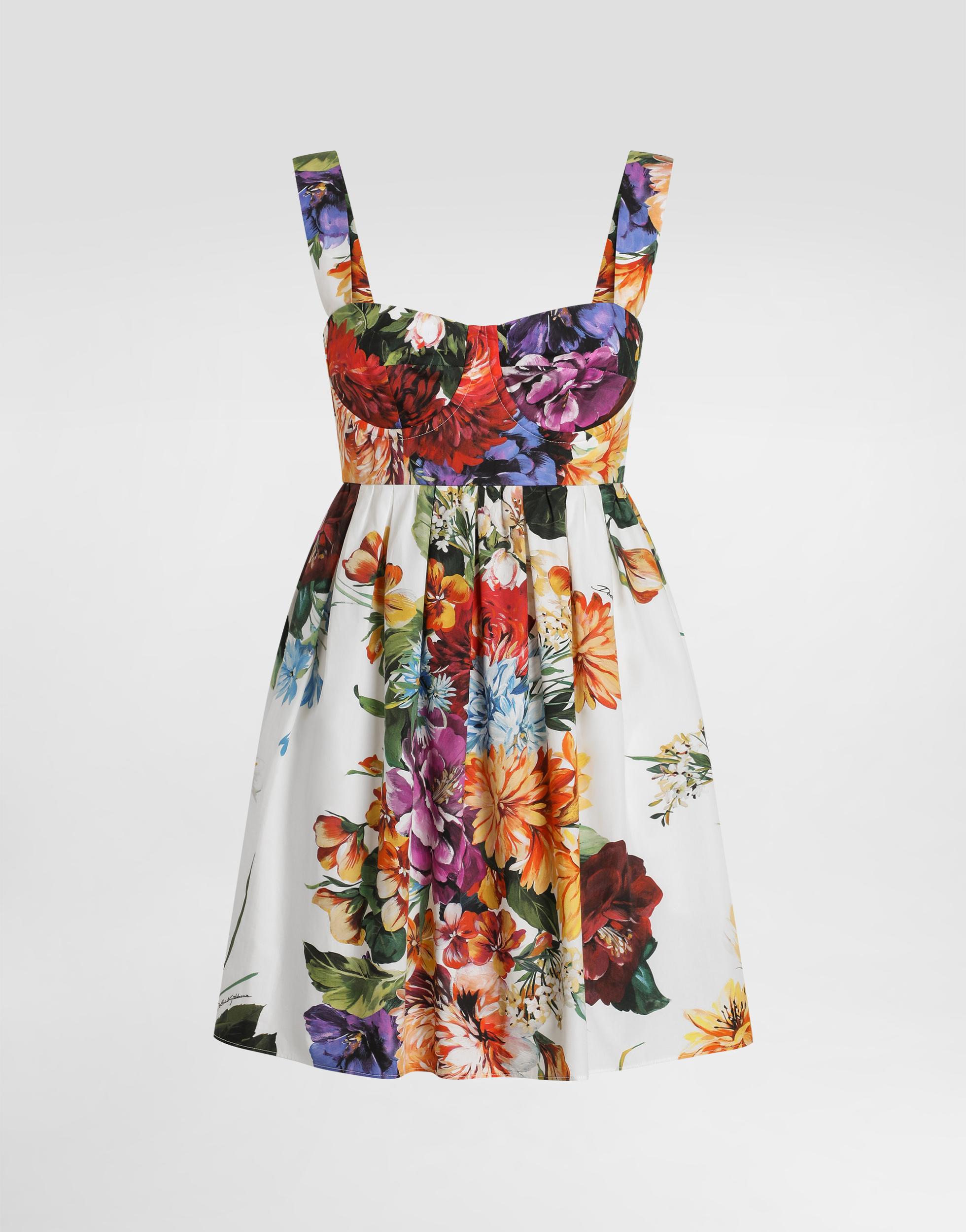 DOLCE & GABBANA Multicolor Sleeveless Dress With Bustier Style Neckline And All-over Floral Print In Cotton Woman Product Image