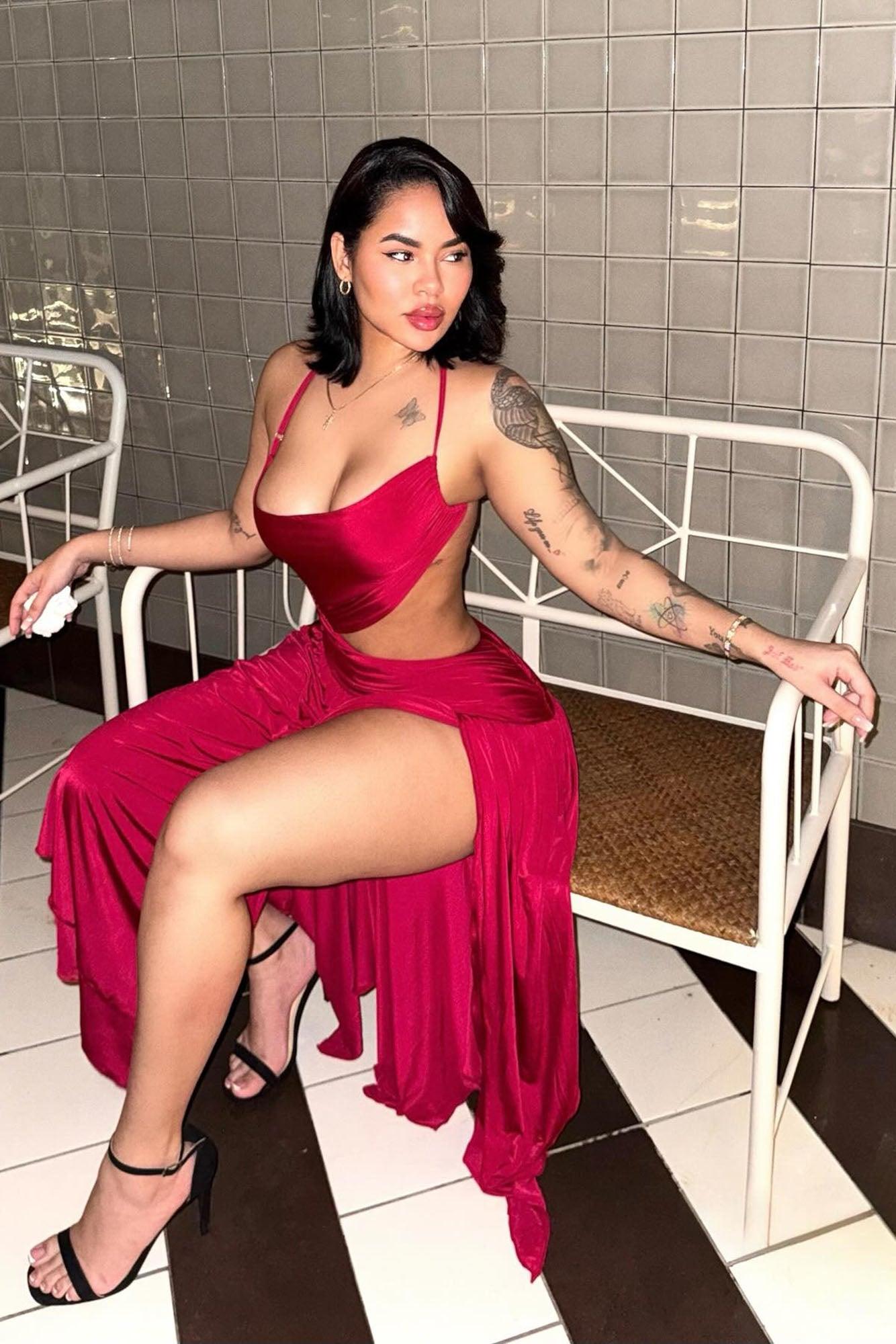 Midnight Essence Cut Out Midi Dress - Red Product Image