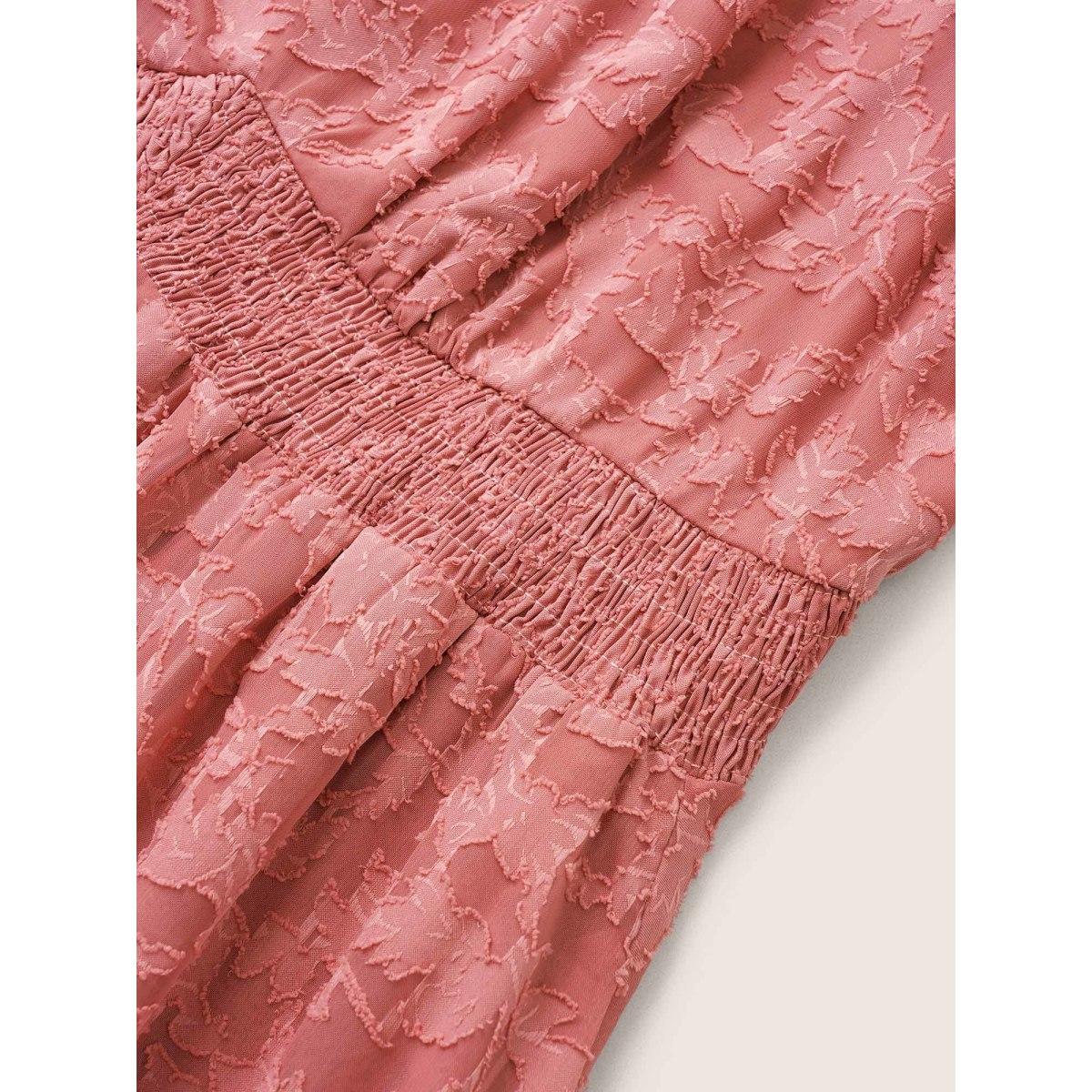 Plus Size Jacquard Texture Shirred Elastic Waist Dress Watermelon Women Elegant Elastic cuffs V-neck Long Sleeve Curvy Midi Dress BloomChic 30/6X Product Image