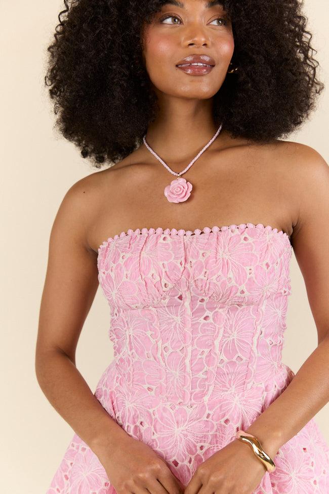 Sunlit Garden Pink Floral Lace Romper FINAL SALE Product Image