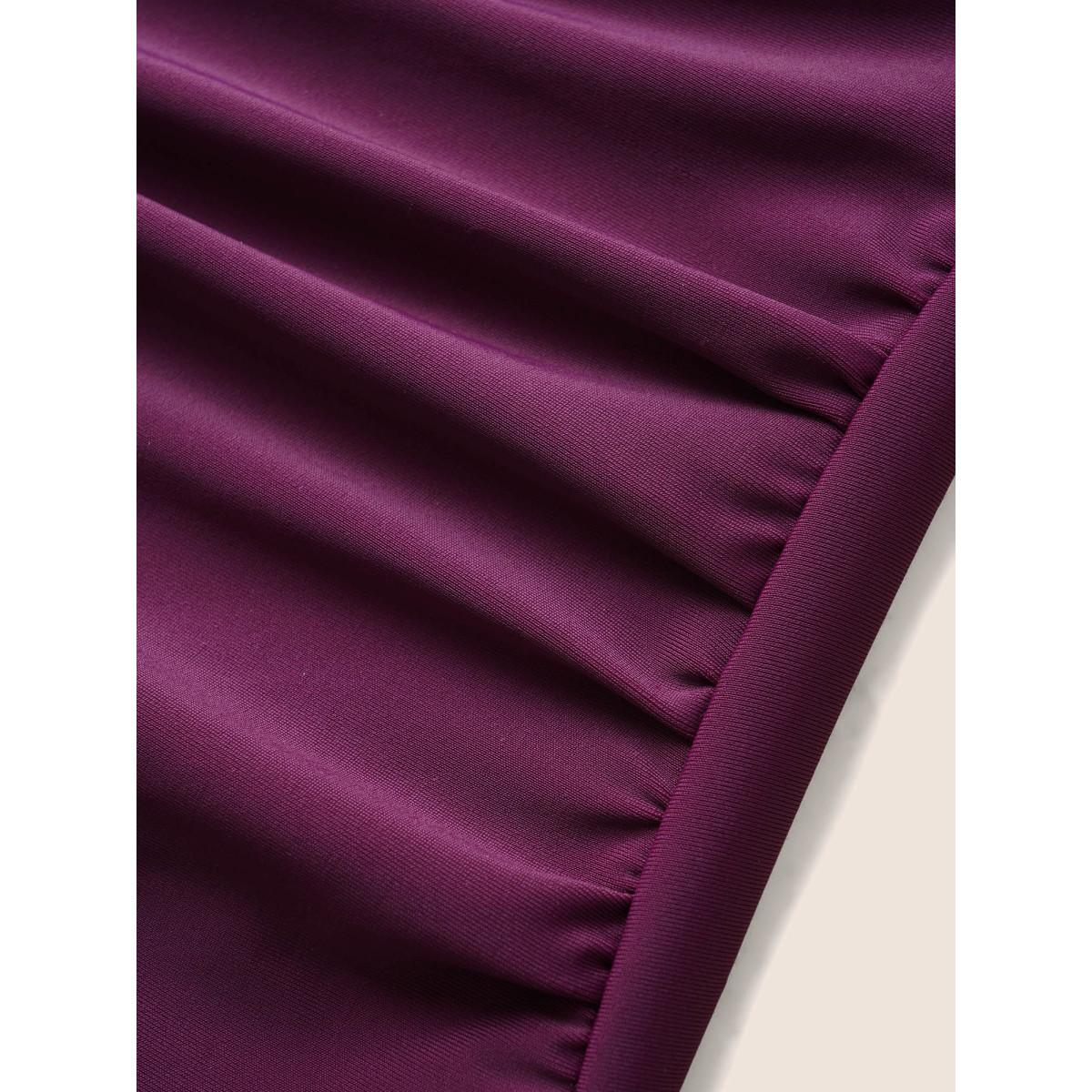 Plus Size Overlap Collar Solid Twist Front One Piece Swimsuit Women's Swimwear Deeppurplered Beach Twist Curve Bathing Suits High stretch One Pieces BloomChic 18-20/2X Product Image