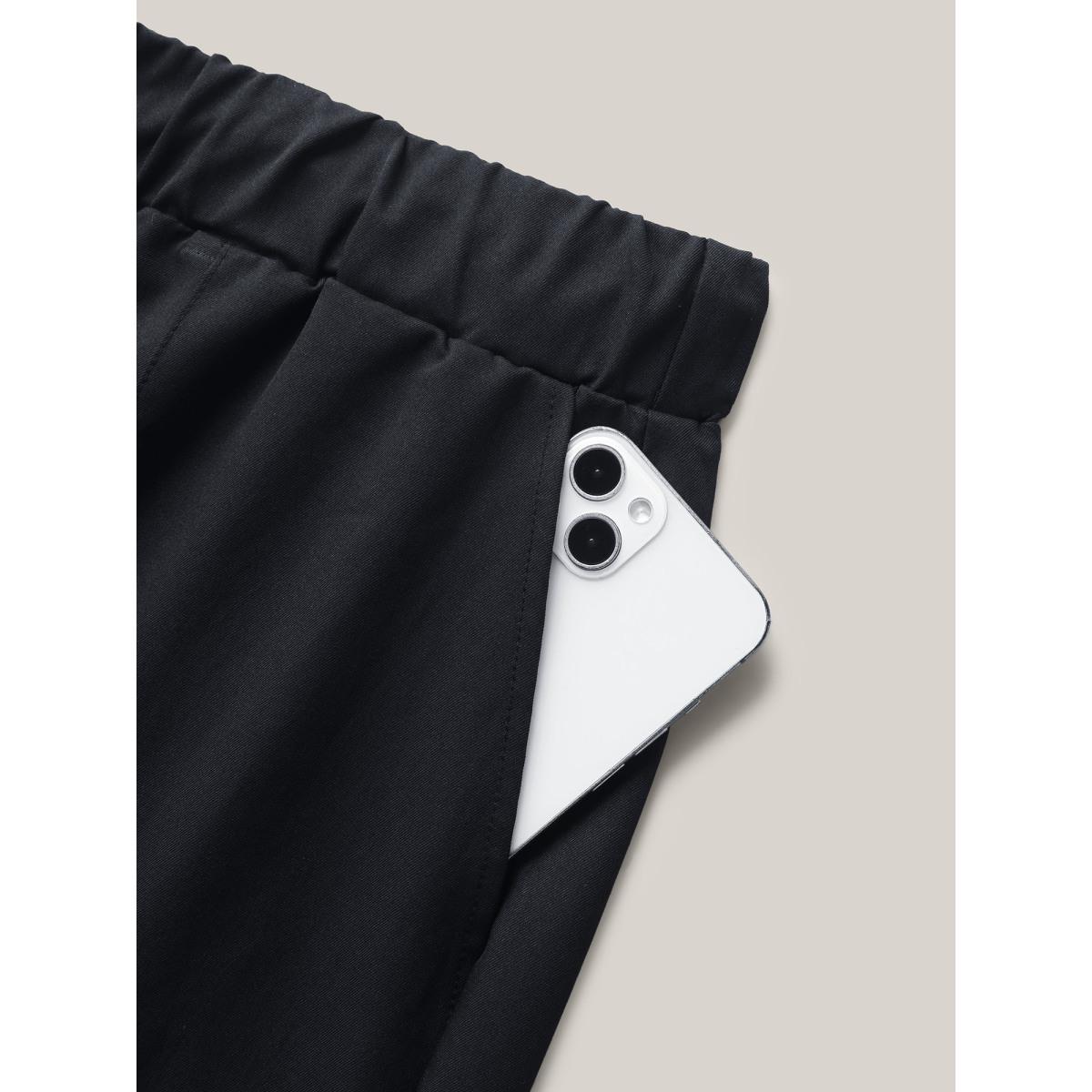 Plus Size Rolled Hem Straight-Leg Drawstring Shorts Women Black Casual Roll Hem Straight Leg Casual Shorts BloomChic 10/M Product Image