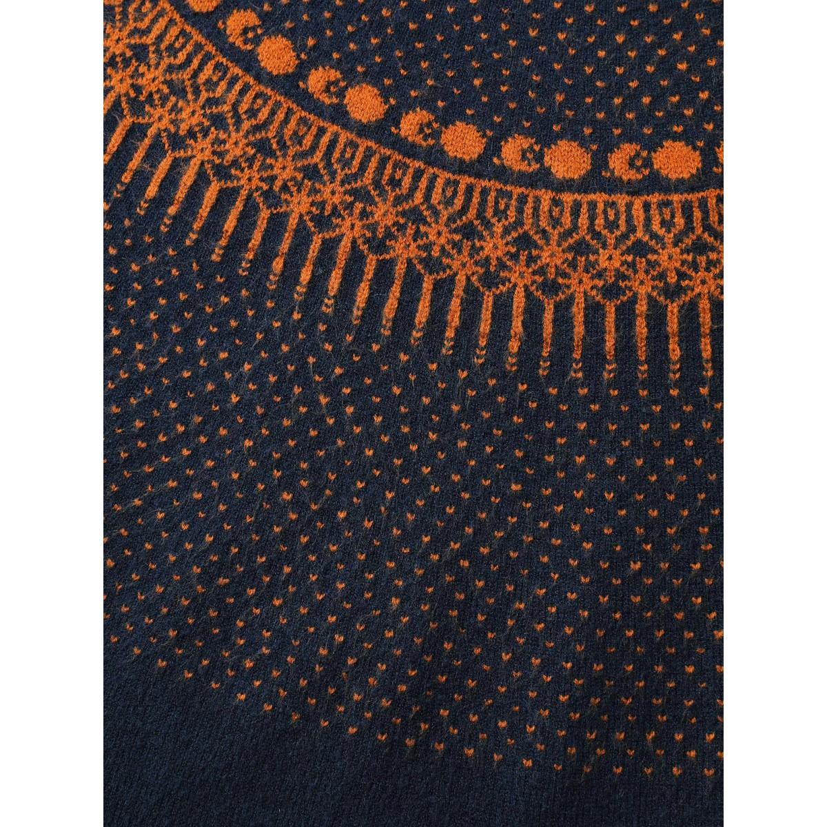 Plus Size Supersoft Fair Isle Yoke Color Contrast Pullover Indigo Women Leisure Loose Long Sleeve Round Neck Casual Pullovers BloomChic 12/L Product Image